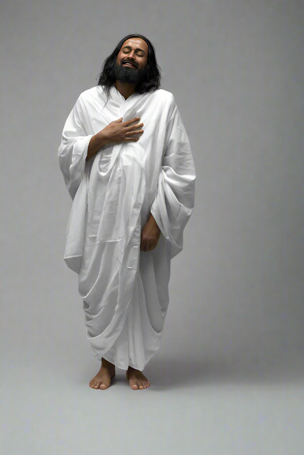 Shri shri ravi shankar white robes on a gray background