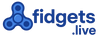 Logo of fidgets.live with a blue spinner icon on a white background