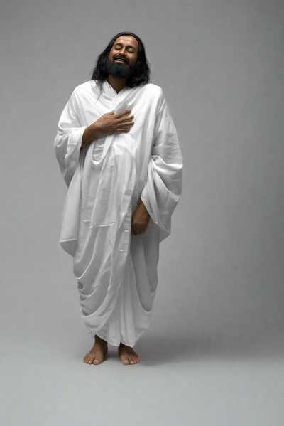 Shri shri ravi shankar white robes on a gray background
